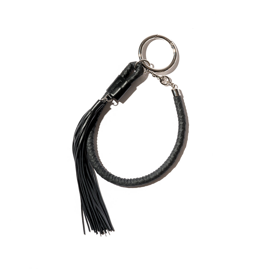 woven bag charm keyholder with black tassle